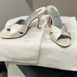 Christian Louboutin off white satin Heels with Red Soles 37 1/2